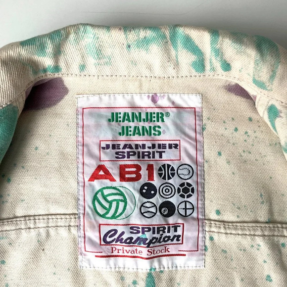 Vintage OOAK 80s Jeanjer Jeans Hand Painted Cropped Denim Trucker Jacket Medium - Picture 8 of 8